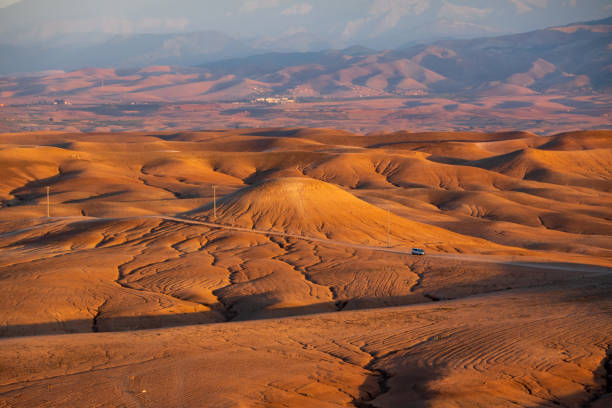 The Agafay desert at golden hour